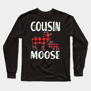 Red Plaid Cousin Moose Matching Family Pajama Christmas Gift Long Sleeve T-Shirt